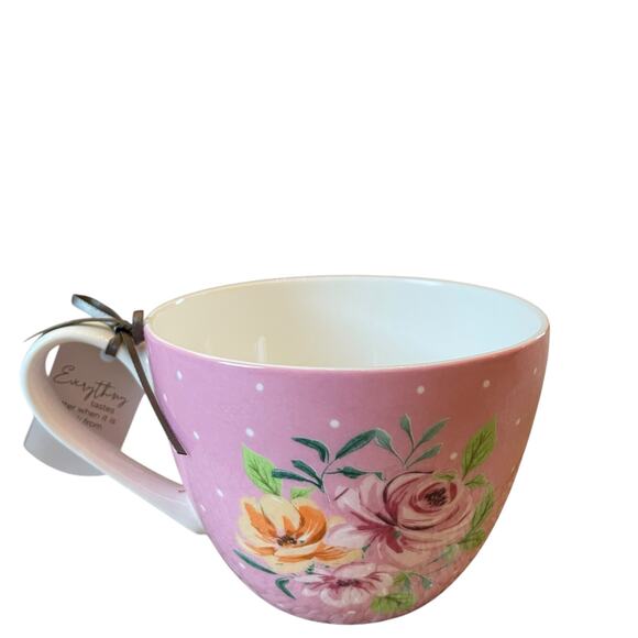 English Mug Co Fine China Pink Floral Coffee Mug Tea Cup 12oz Set of 2 New - Picture 14 of 15